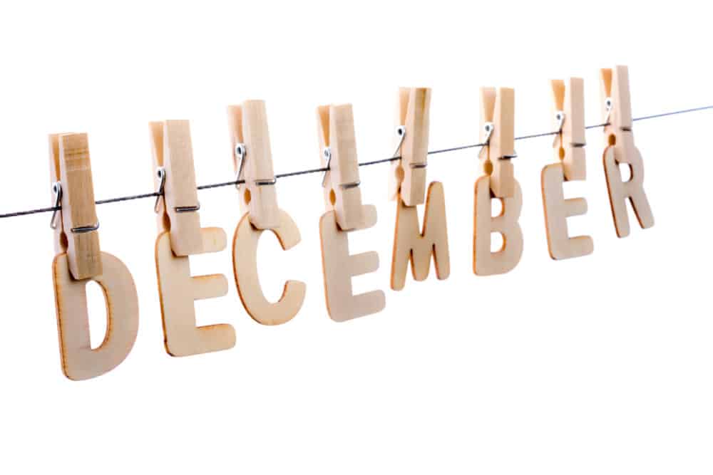 December in wooden letters on clothesline